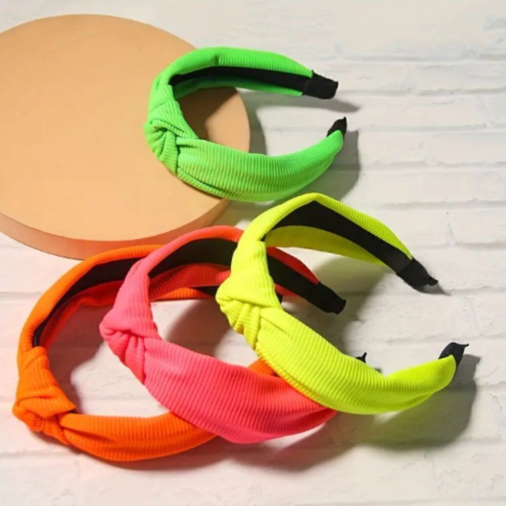 Neon Orange Ribbed Top Knot Headband